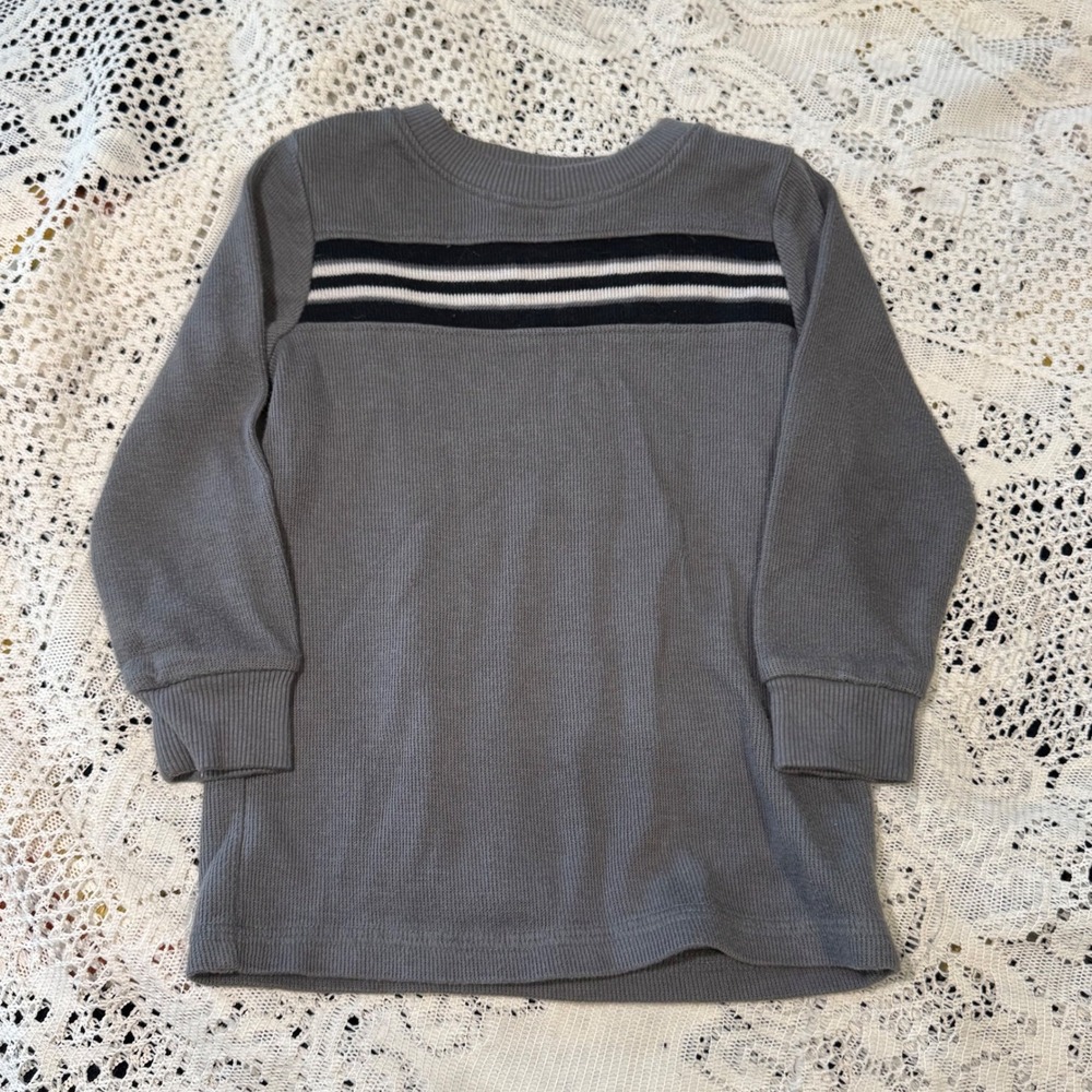 Jumping Beans 24 Months Gray Striped Long Sleeve Waffle Knit Top Toddler